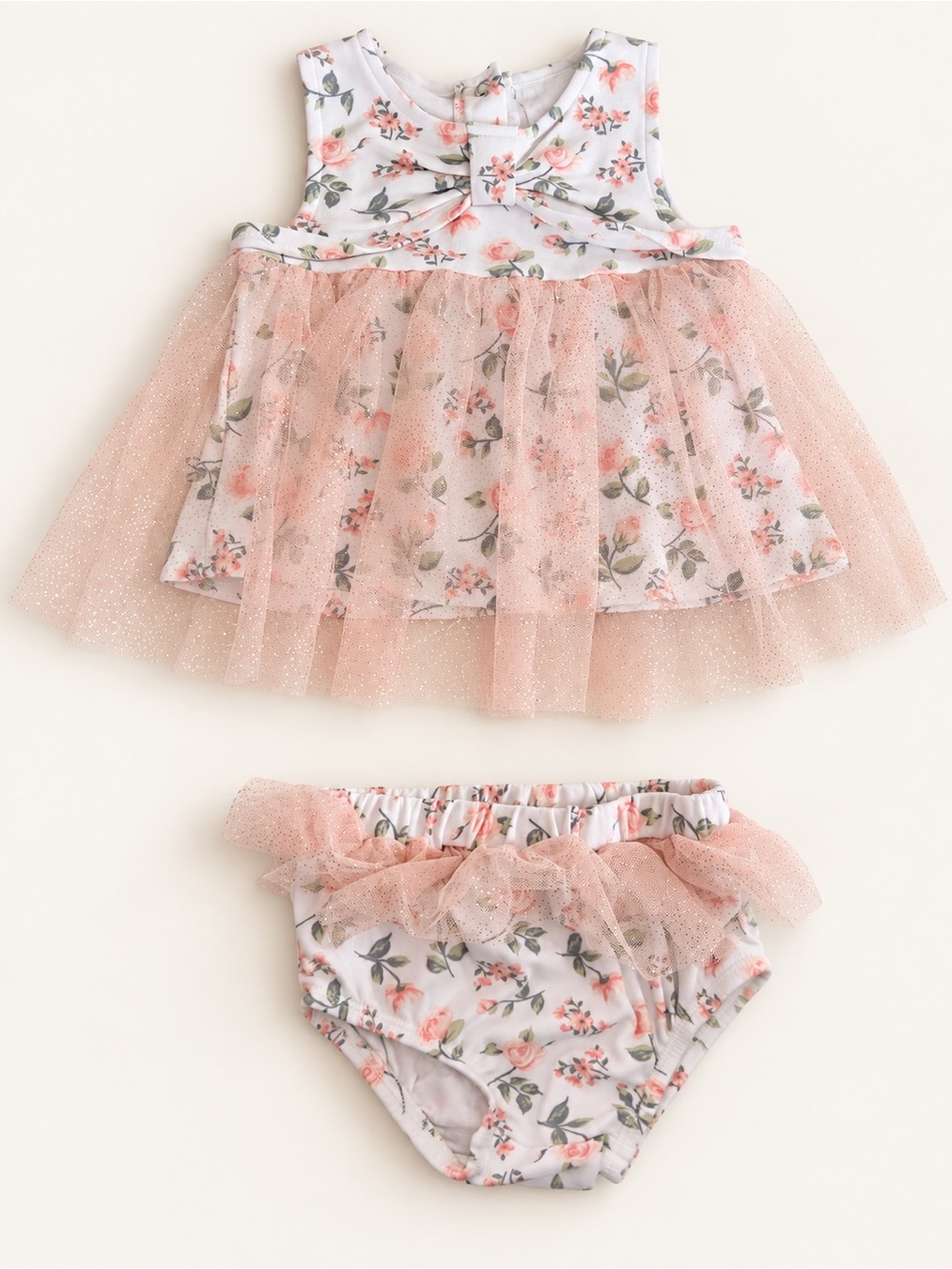Nicole Miller Pink Floral Tulle Dress & Bloomer Set